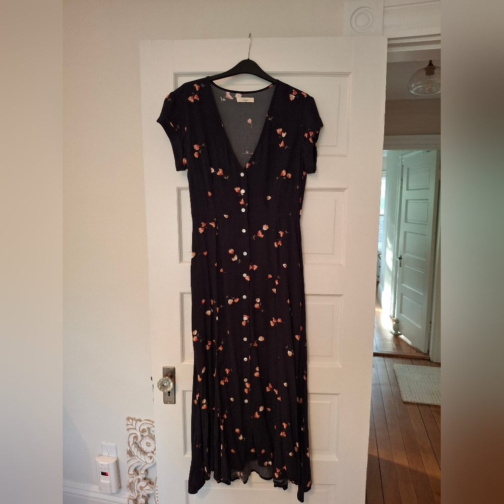 Navy With Floral Print Button Down Dress